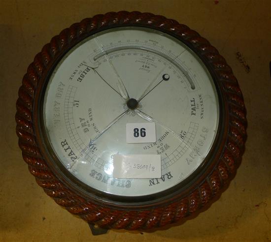 Circular oak barometer